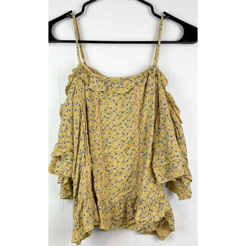 American Eagle Blouse Sz SM Yellow Floral Off The Shoulder Boho Peasant Folk